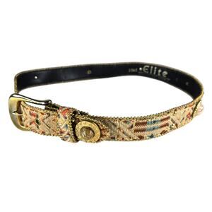 Vintage Western Belt Womens Small Elite Fresno Ca‎ Aztec Stones Beads Fabric